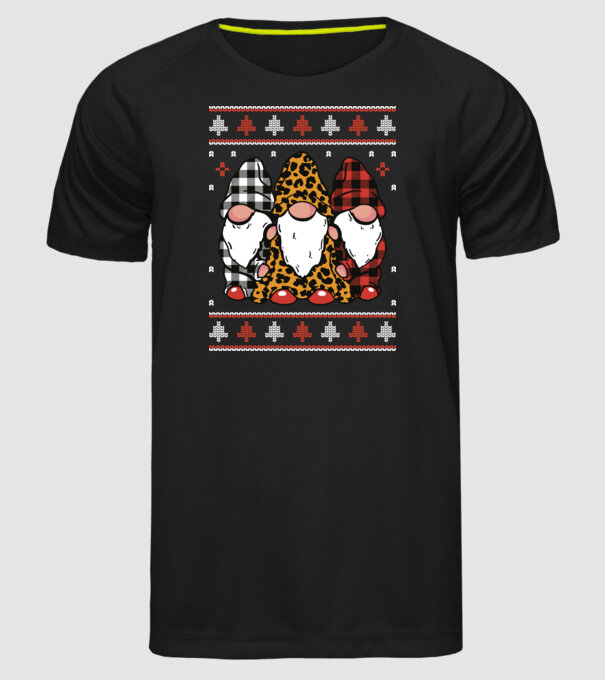 Ugly sweater gnomes model negru pe tricou