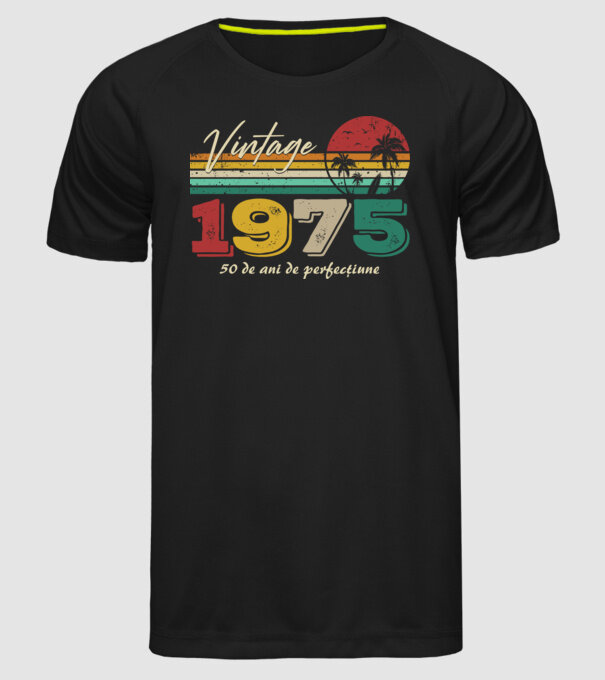VINTAGE 1975 model negru pe tricou