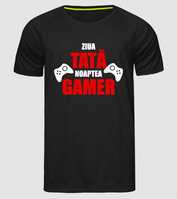 ziua tată noaptea gamer model negru pe tricou