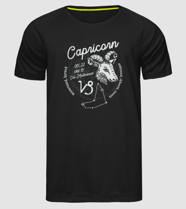 Zodiac femeie CAPRICORN retro model negru pe tricou