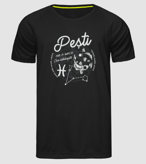 Zodiac femeie PEȘTI retro model negru pe tricou