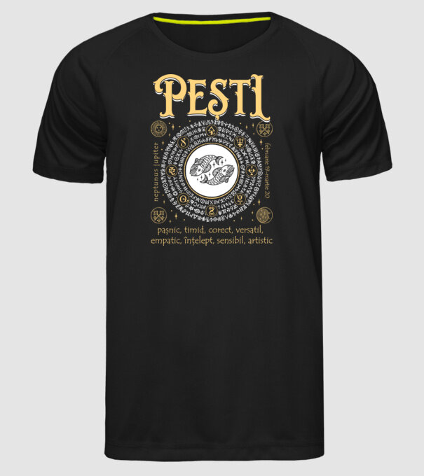 Zodiac bărbat PEȘTI golden model negru pe tricou