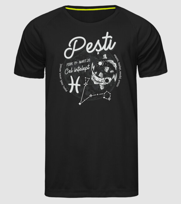Zodiac bărbat PEȘTI retro model negru pe tricou