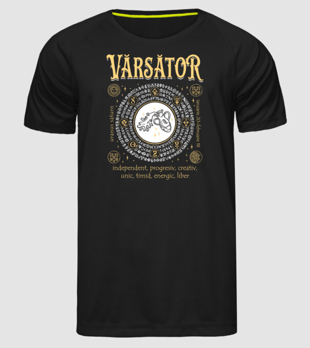 Zodiac bărbat VĂRSĂTOR golden model negru pe tricou