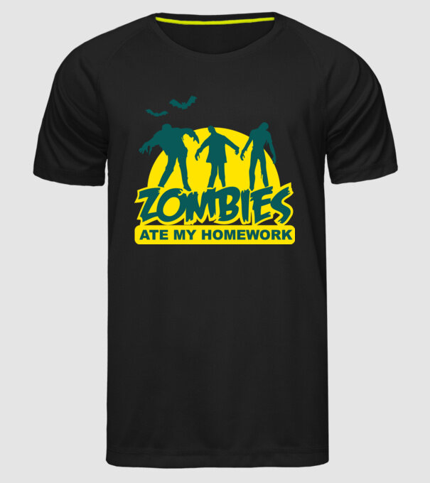 Zombies ate my homework model negru pe tricou