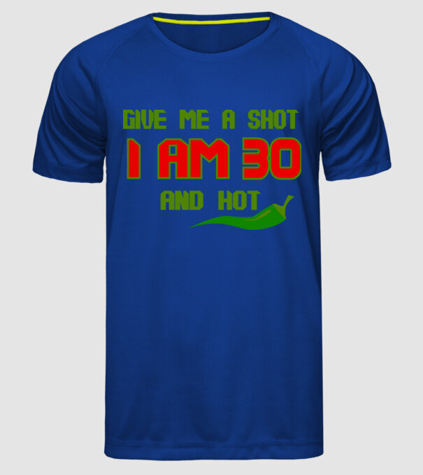 Give me a shot - 30 model albastru regal pe tricou
