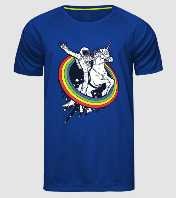 Unicorn Spaceman model albastru regal pe tricou