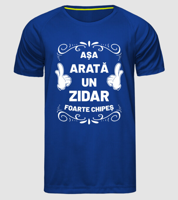 Așa arată un zidar foarte chipeș model albastru regal pe tricou