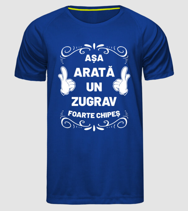 Așa arată un zugrav foarte chipeș model albastru regal pe tricou