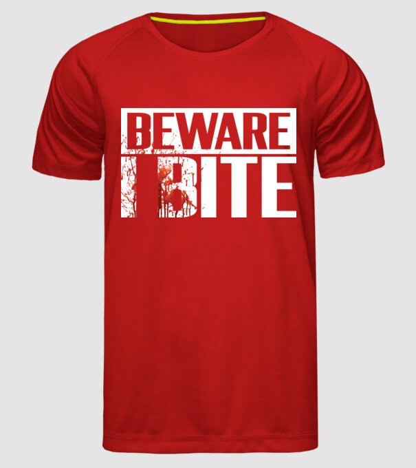 Beware i bite model roșu pe tricou
