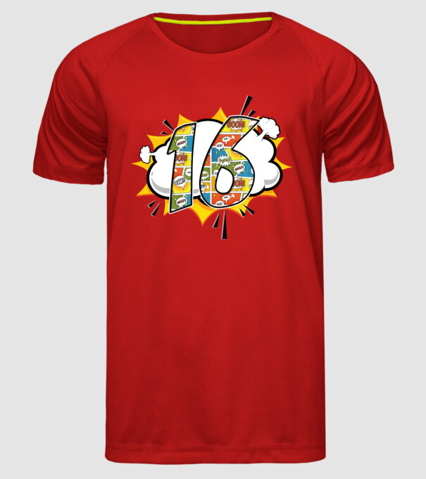 Birthday Comic Number 16 model roșu pe tricou