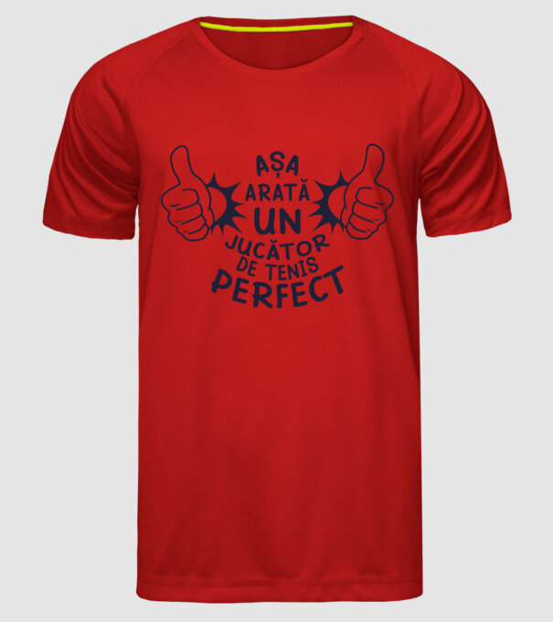 Așa arată un JUCĂTOR DE TENIS perfect model roșu pe tricou