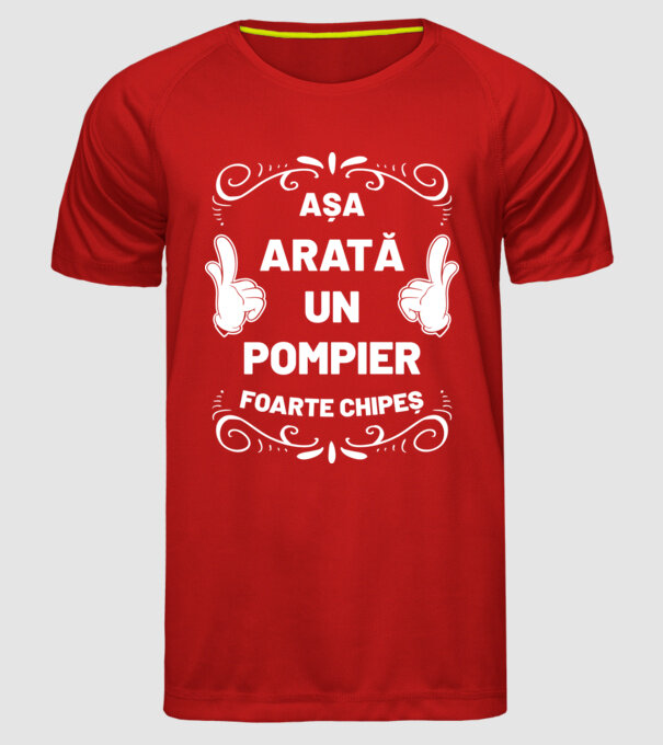 Așa arată un pompier foarte chipeș model roșu pe tricou
