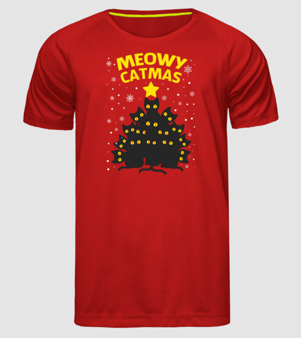 Meowy catmas black model roșu pe tricou