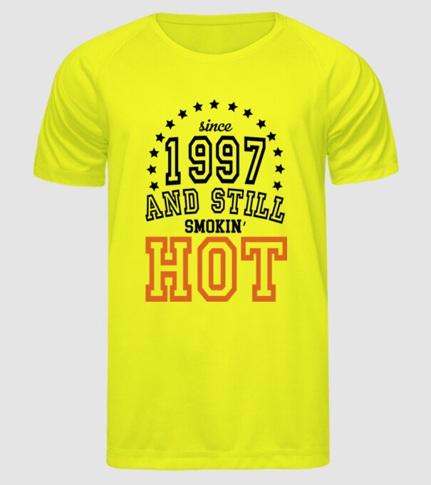 'Since and still smokin'' hot - 1997' model galben neon pe tricou