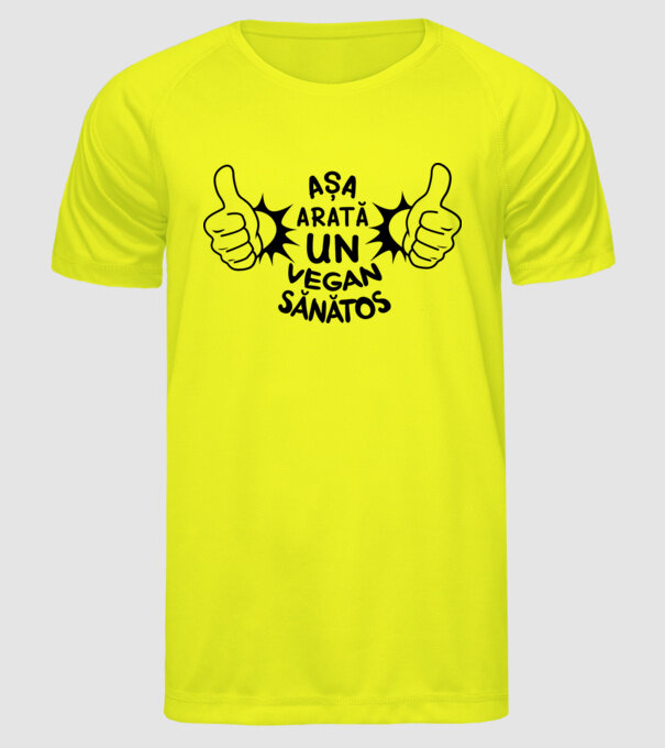 Așa arată un VEGAN sănătos model galben neon pe tricou