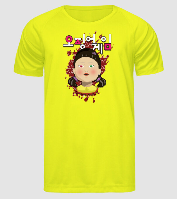 red light green light doll model galben neon pe tricou
