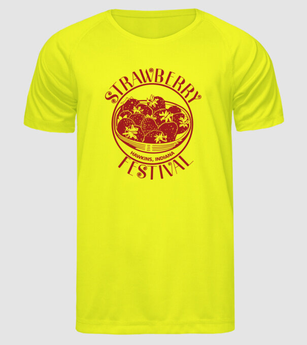strawberry festival stranger things model galben neon pe tricou