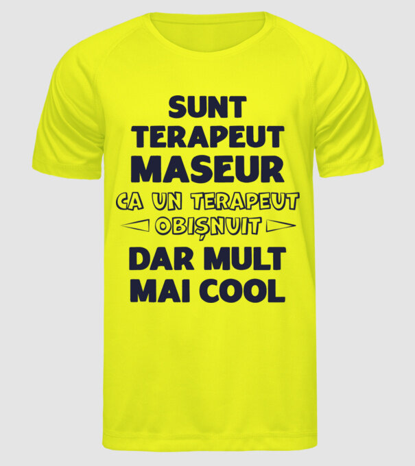sunt terapeut maseur, ca un terapeut obișnuit, dar mult mai cool model galben neon pe tricou