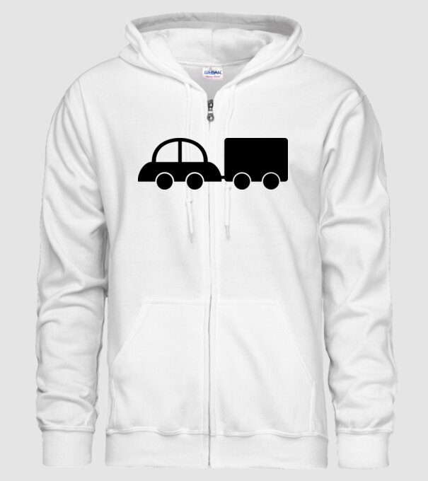 Car with tail model alb pe tricou