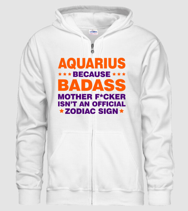 Badass zodiac AQUARIUS model alb pe tricou