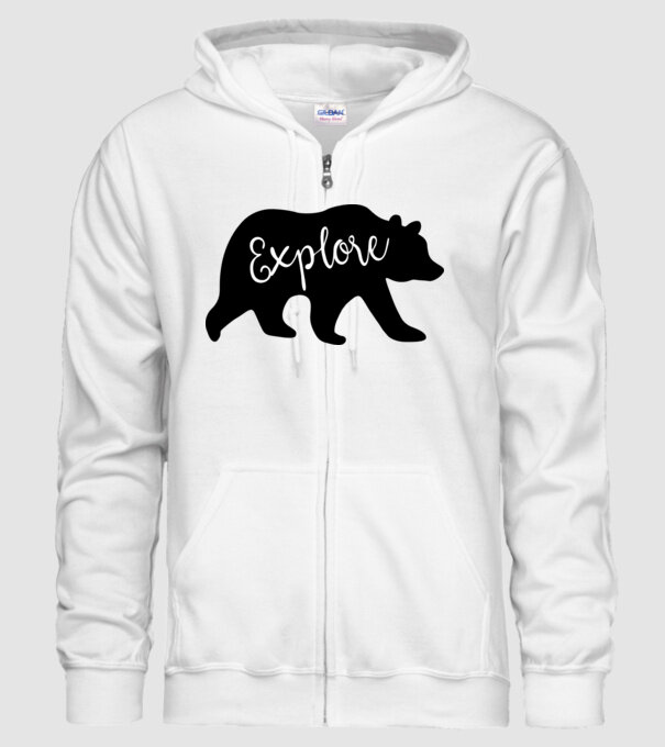 Bear explore model alb pe tricou