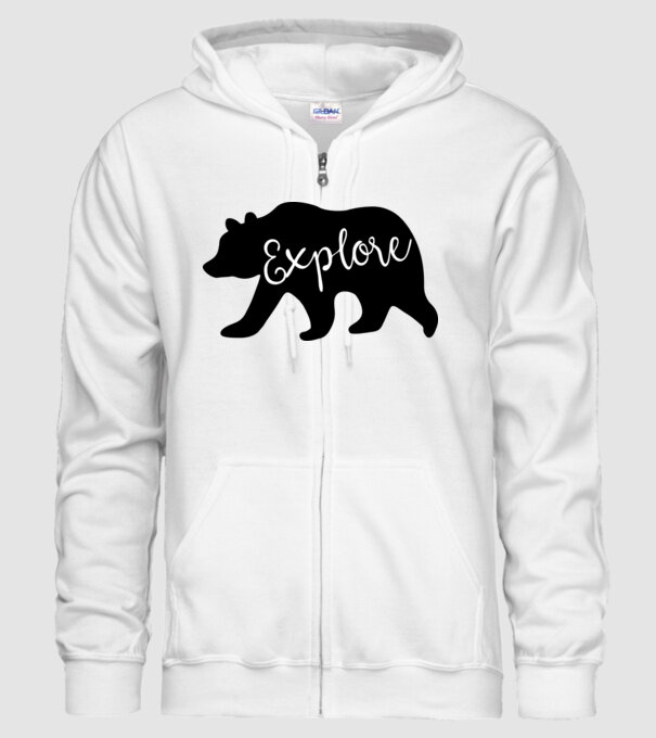 Bear left explore model alb pe tricou