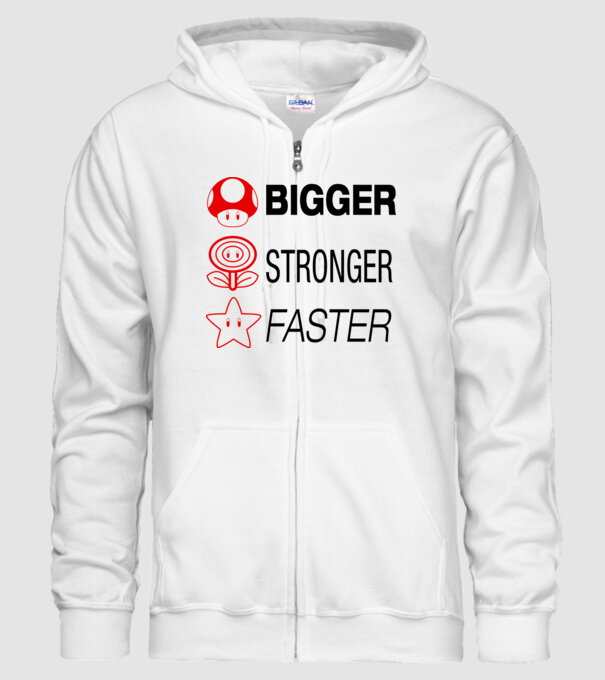 bigger stronger faster model alb pe tricou