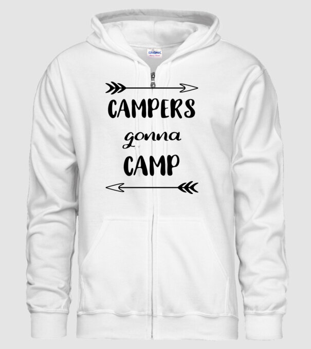 Campers gonna camp model alb pe tricou