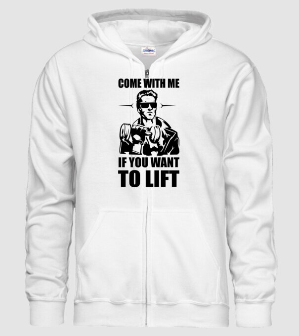 come with me arnold model alb pe tricou