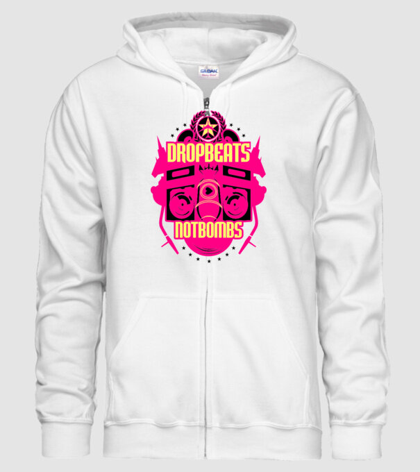 Drop Beats Not Bombs model alb pe tricou