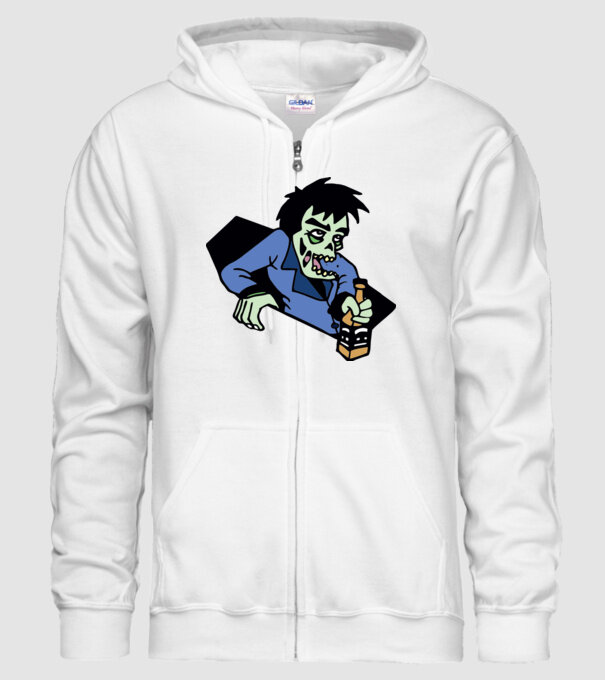 Drunk Zombie model alb pe tricou