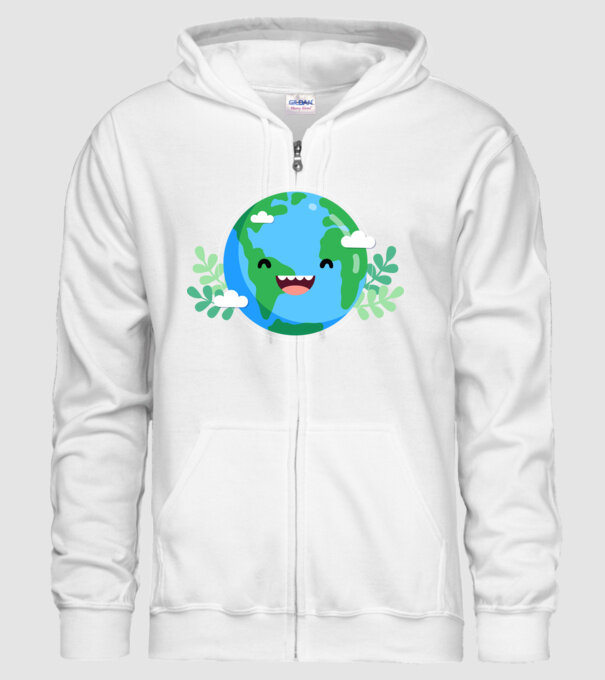 Earth smiley model alb pe tricou