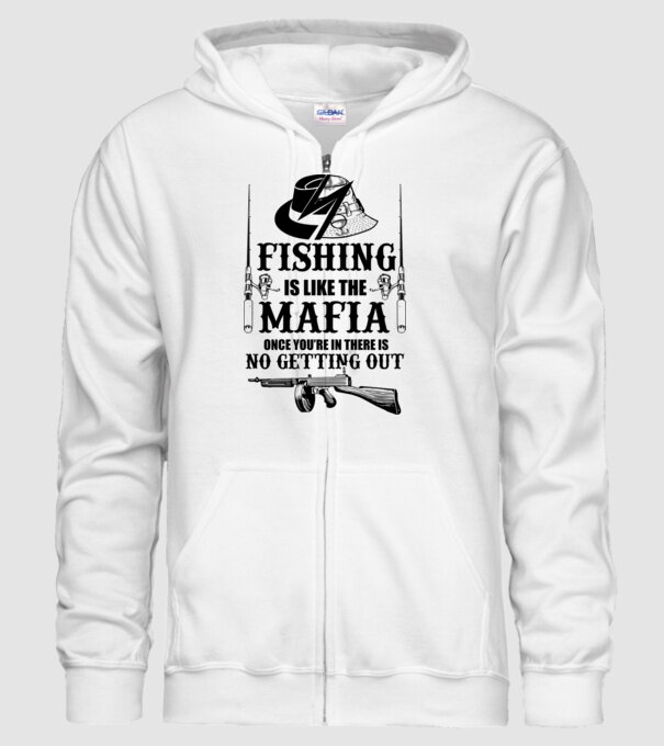 Fishing is like mafia model alb pe tricou