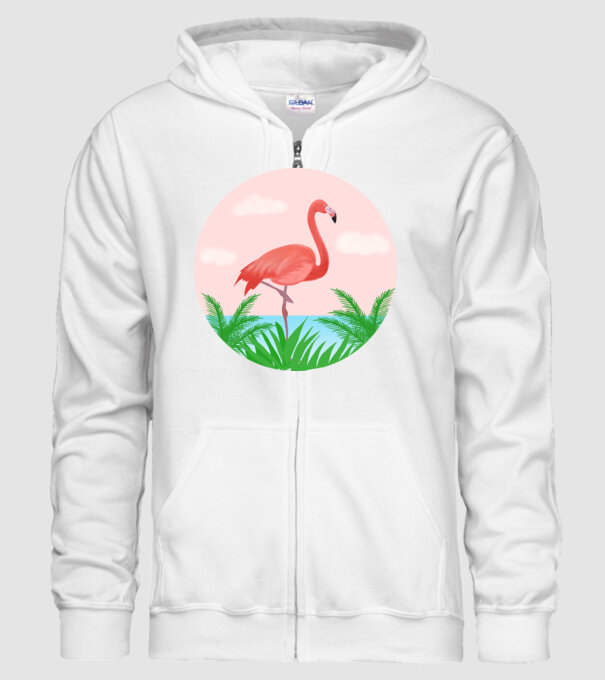 Flamingo model alb pe tricou