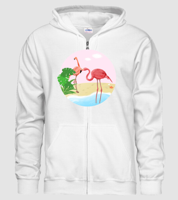 Flamingo model alb pe tricou