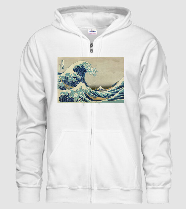Great Wave of Kanagawa mască model alb pe tricou