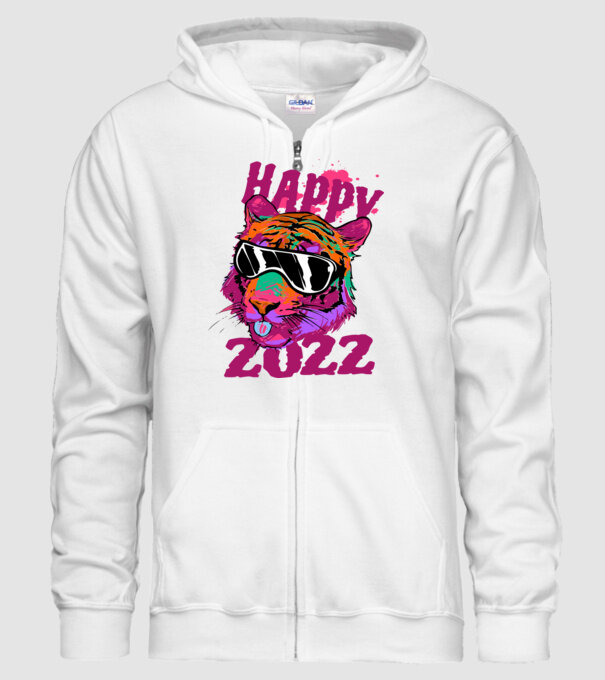 Happy 2022 tiger model alb pe tricou