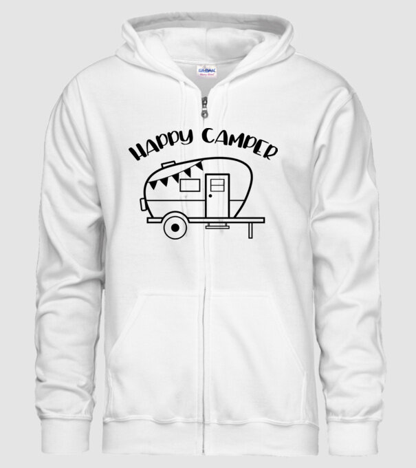 Happy camper model alb pe tricou