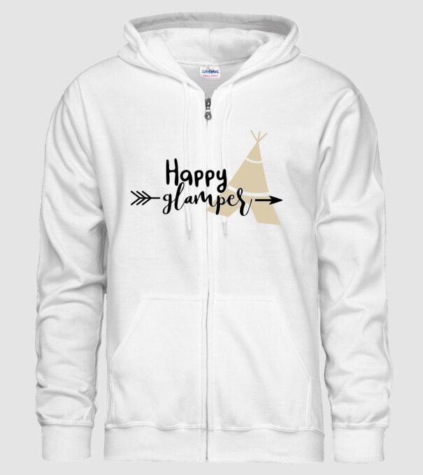 Happy glamper model alb pe tricou