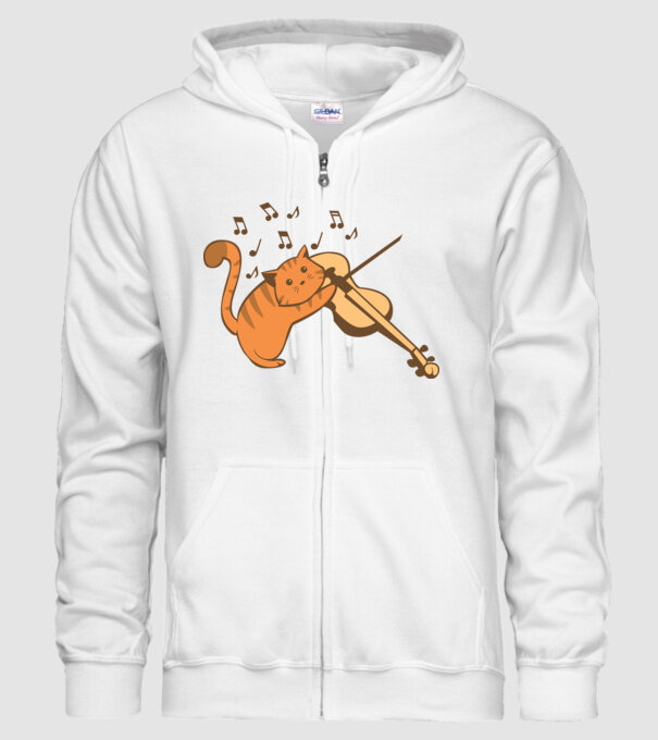 Pisică cântă la vioară model alb pe tricou