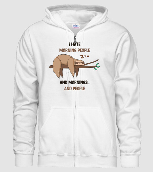 I Hate morning people and mornings and people leneș model alb pe tricou