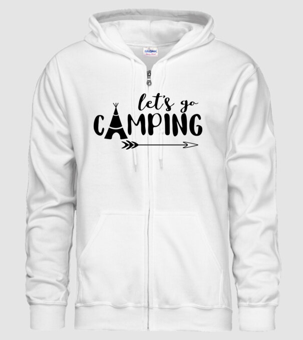 'Let''s go camping' model alb pe tricou