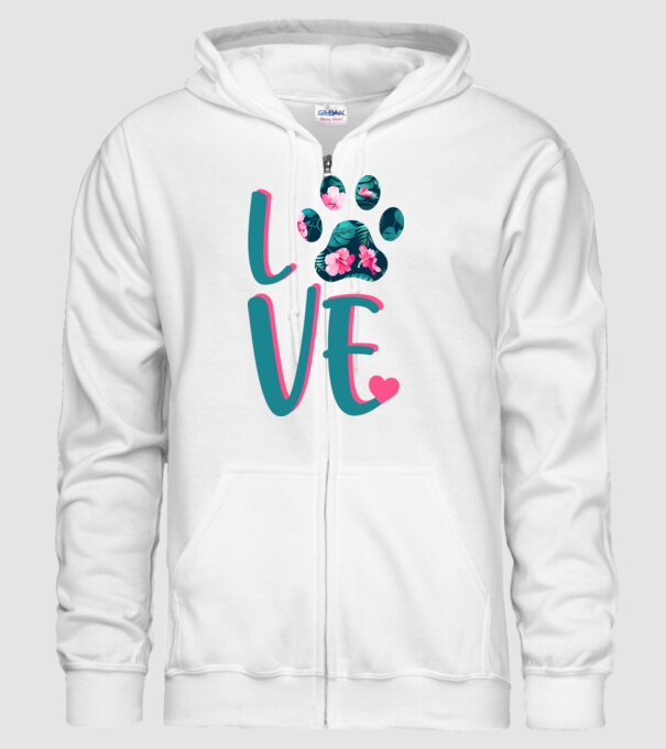 LOVE CÂINI model alb pe tricou