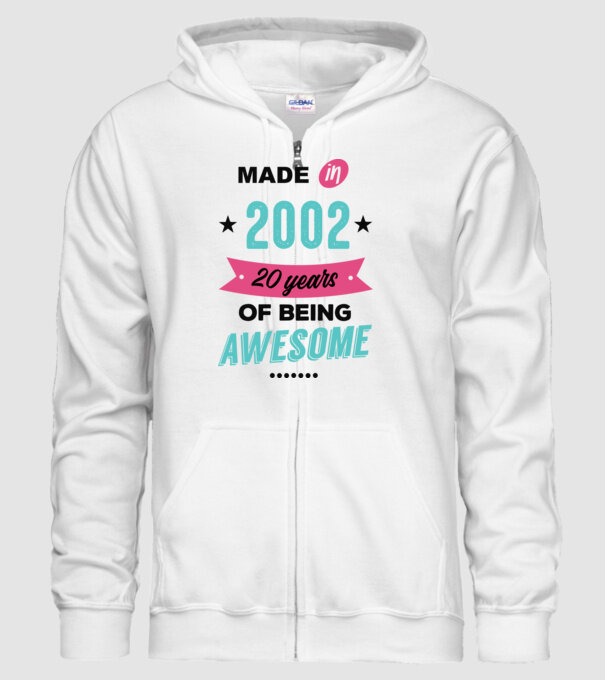 MADE in 2002 model alb pe tricou