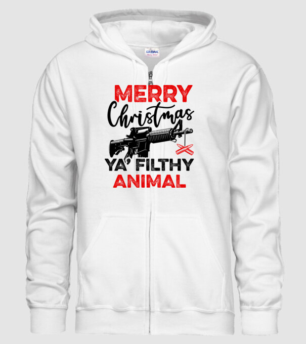 Merry Christmas Ya Filthy Animal model alb pe tricou