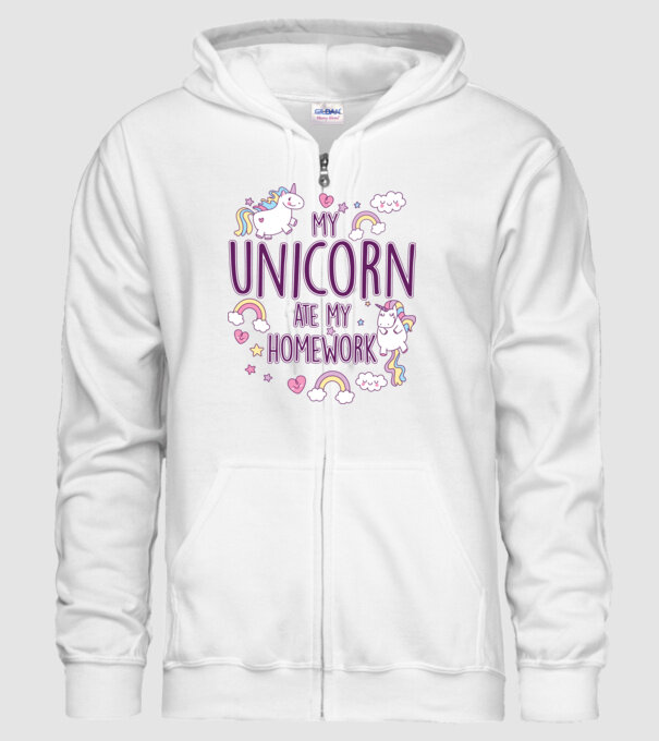 My unicorn ate my homework model alb pe tricou
