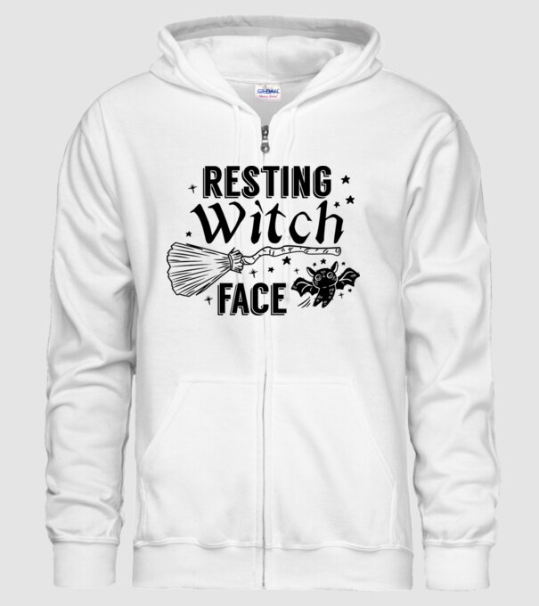 Resting Witch face model alb pe tricou