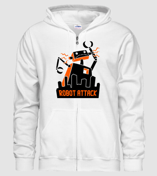 Robot Attack model alb pe tricou
