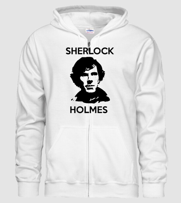Sherlock model alb pe tricou